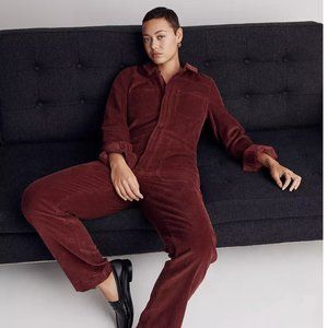 NWT Madewell Corduroy Belted Jumpsuit in Rich Burgundy